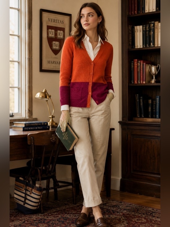 Anthropologie Sweaters - Anthropologie Moth orange and pink colorblock Pointelle Knit cardigan sweater XS